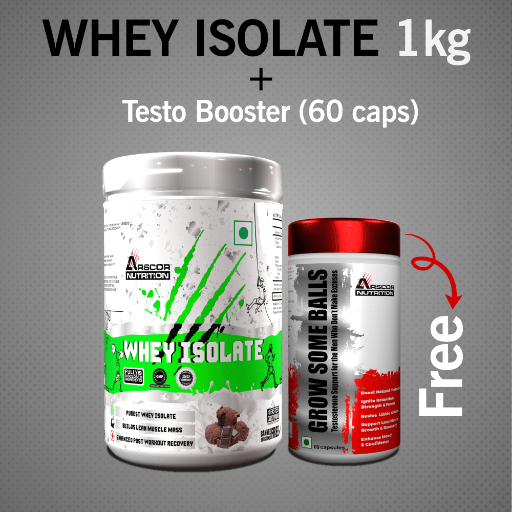Whey Isolate (1kg) Plus Free Testo Booster (60 caps) – Ultra - Pure High - Protein Formula for Lean Muscle | Natural Testosterone Booster for Men - Arscor Nutrition -
